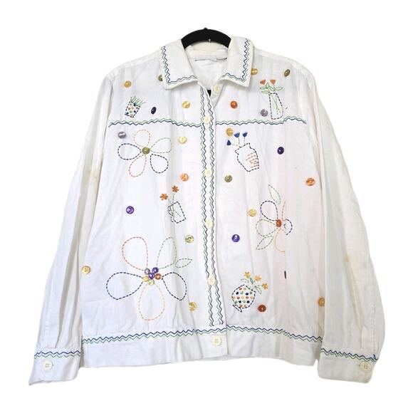 Vintage Embroidered Floral Gardencore Jacket Womens XL Wearable Art Cottage Boho - Picture 1 of 11
